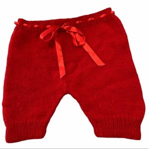 HANDMADE red knit pants with ribbon 🎀